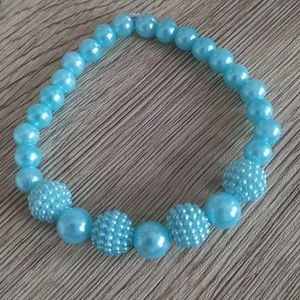 hand crafted New pastel blue beaded pearl summer statement bracelet stretchy